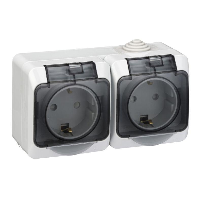 розетка 2-м оп этюд 16а ip44 250в с заземл. защ. шторки с крышкой сер. se pa16-244c от BTSprom.by