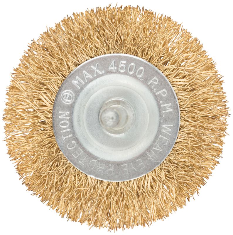  Корщетка тип "колесо" со штифтом стальная латунированная волнистая проволока 63мм MOS 38483М фото в каталоге от BTSprom.by
