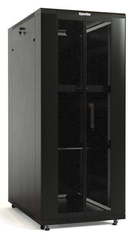 шкаф ttb-4781-dd-ral9004 напол. 19дюйм 47u 2277х800х1000мм передн. и задн. распашные перфор. двери (75%) ручка с замком крыша нового типа (ral 9004) (разобранный) черн. hyperline 392700 от BTSprom.by