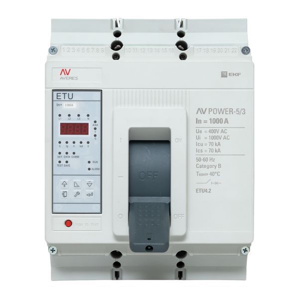  Выключатель автоматический 1000А 70кА AV POWER-5/3 ETU4.2 AVERES EKF mccb-53-1000M-4.2-av фото в каталоге от BTSprom.by