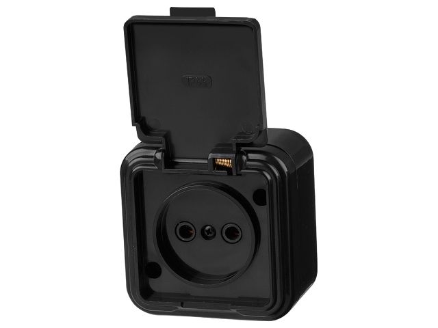 розетка 1-ая (открытая, б/з, брызг. защ.) черная, стандарт, юпитер (ra16-201 ч) (юпитер) jp7412-07 от BTSprom.by