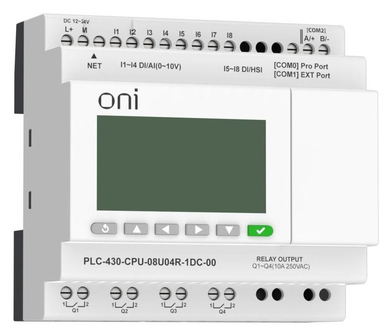 модуль цпу плк 430 4 di 4 ui (0-10в/di) 4 ro 24в dc с ethernet портом с экраном oni plc-430-cpu-08u04r-1dc-00 от BTSprom.by