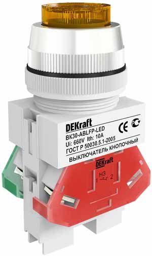 выключатель кнопочный led ablfp вк-30 d30мм 220в желт. dekraft 25049dek от BTSprom.by