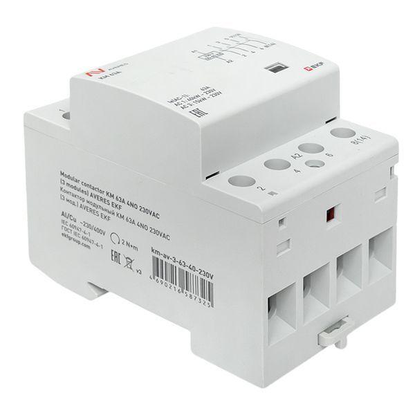  Контактор модульный КМ 63А 4NO 230В AC (3 мод.) AVERES EKF km-av-3-63-40-230V фото в каталоге от BTSprom.by