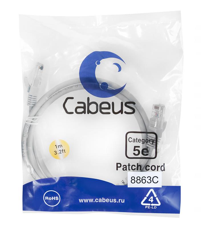 патч-корд u/utp кат.5e pc-utp-rj45-cat.5e-1m-lszh 2хrj45/8p8c неэкранир. lszh 1м сер. cabeus 8863c от BTSprom.by