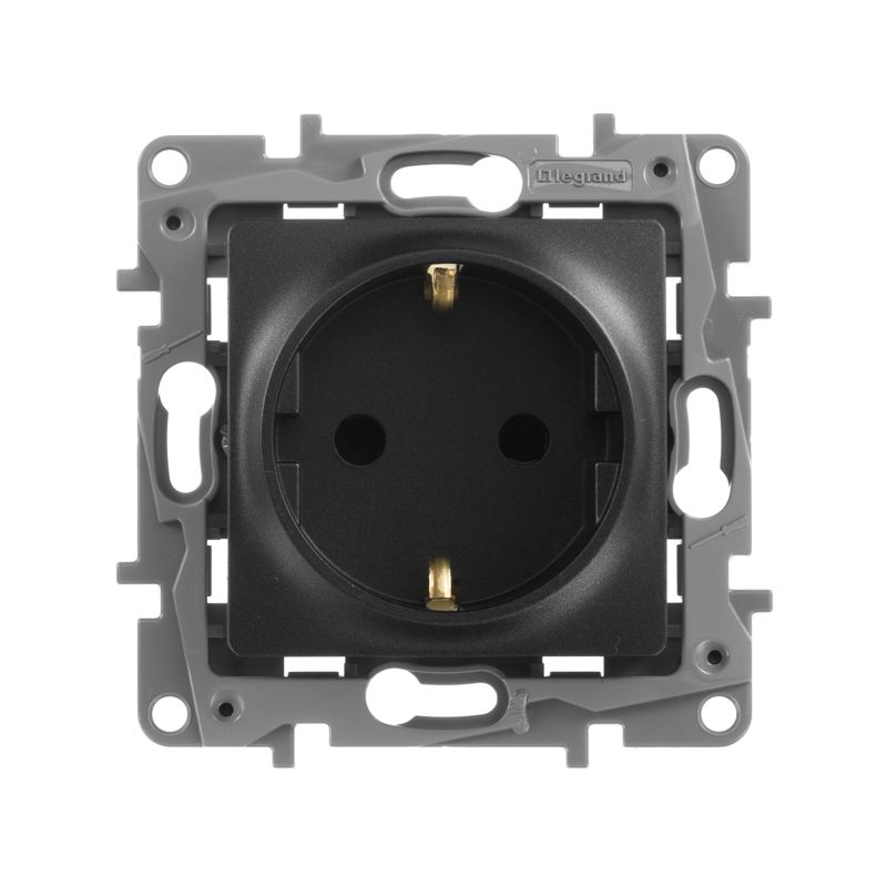  Розетка 1-м СП Etika 16А IP31 250В 2P+E с заземл. защ. шторки немецк. стандарт винтов. клеммы механизм антрацит IEK 672622 фото в каталоге от BTSprom.by