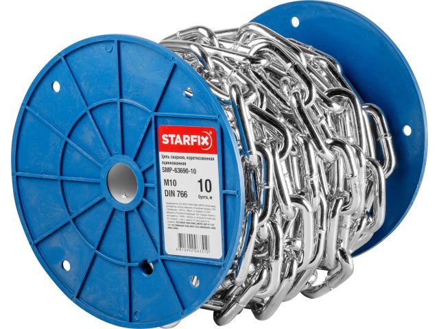 цепь сварная короткозвенная, оцинк. м10 din 766 (бухта 10 м) starfix smp-63690-10 от BTSprom.by