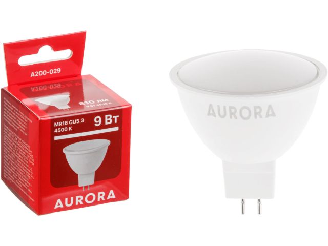 лампа светодиодная mr16 9вт 230в gu5.3 4500k aurora a200-029 от BTSprom.by