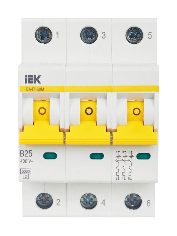  Выключатель автоматический модульный 3п B 25А 6кА ВА47-60M KARAT IEK MVA31-3-025-B фото в каталоге от BTSprom.by