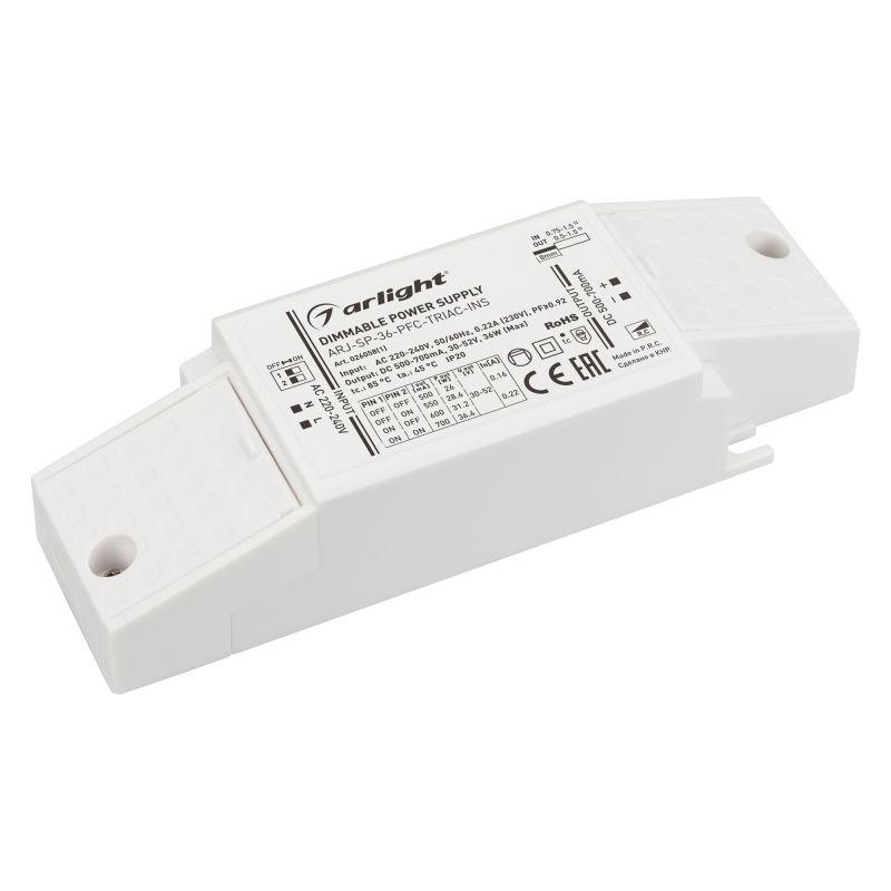 блок питания arj-sp-36-pfc-triac-ins 36вт 30-52в 0.5-0.7а ip20 пластик arlight 026058(1) от BTSprom.by