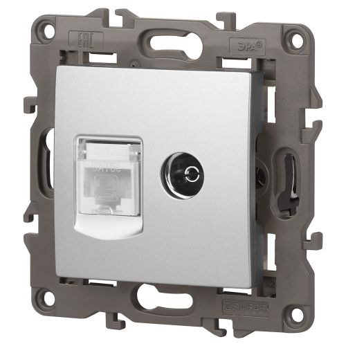  Розетка компьютерная + телевизионная 2-м Elegance 14-3110-03 RJ45 + TV IP20 механизм алюм. Эра Б0034316 фото в каталоге от BTSprom.by