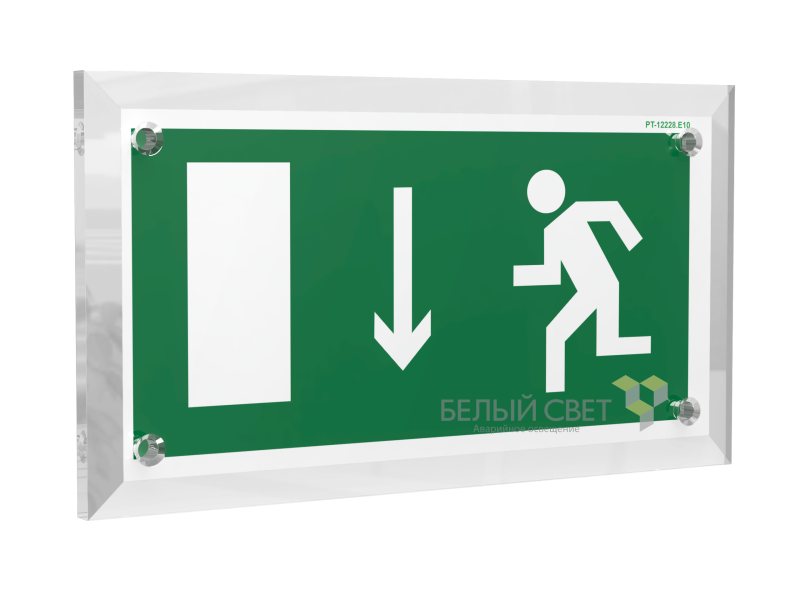 знак безопасности pt-17328.e10 "указ. двери эвакуационного выхода (лев.)" белый свет a22470 от BTSprom.by