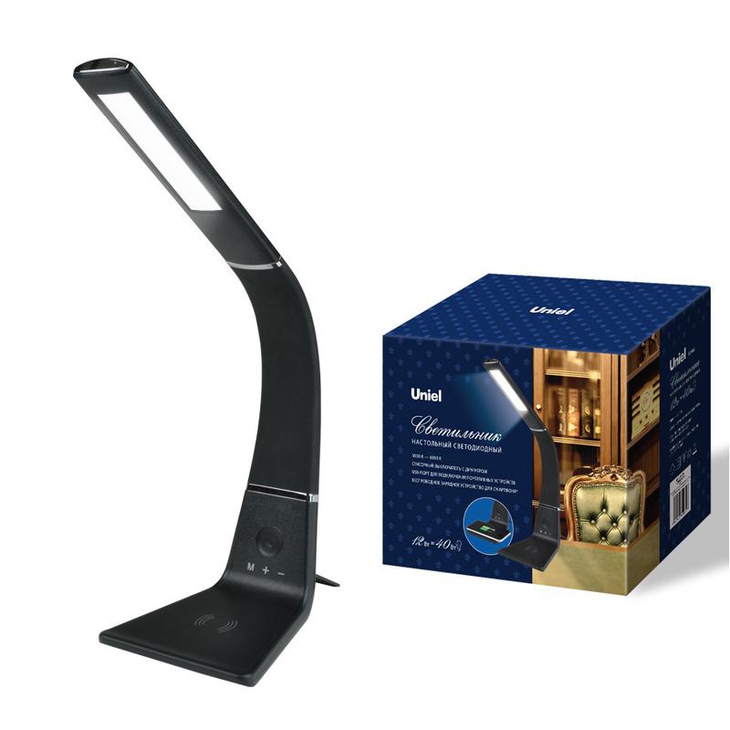 светильник настольный tld-565 black/led/360lm/3000-6000k/dimmer/wr 12вт сенсорный выкл. диммер беспроводное зарядное устройство uniel ul-00006472 от BTSprom.by
