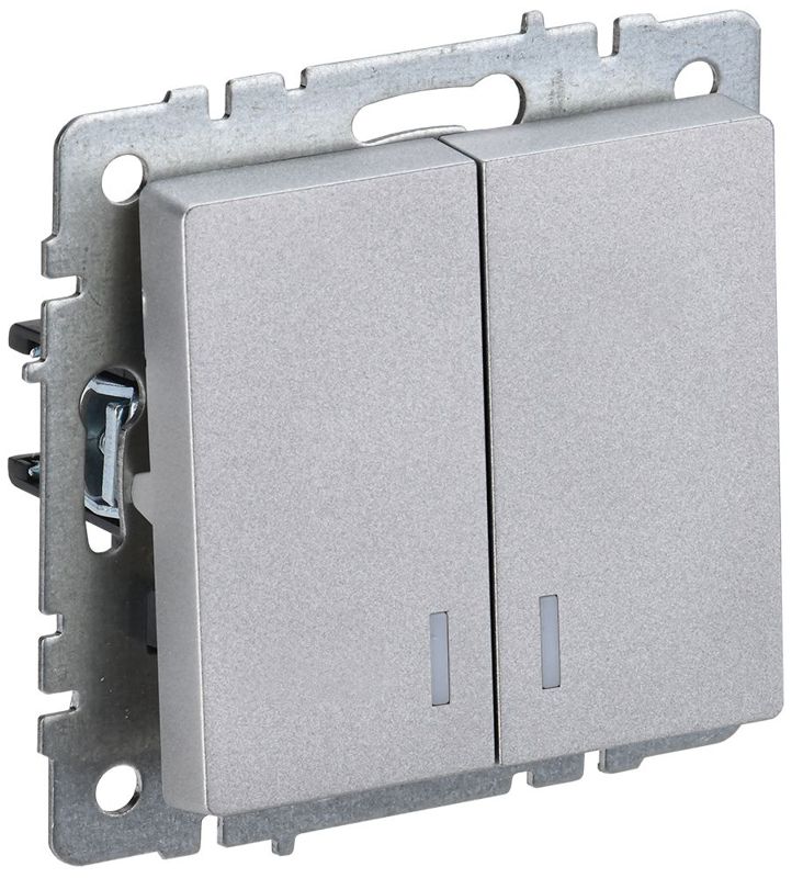 выключатель 2-кл. сп brite вс10-2-1-бра 10а с индик. механизм алюм. iek br-v20-1-10-k47 от BTSprom.by