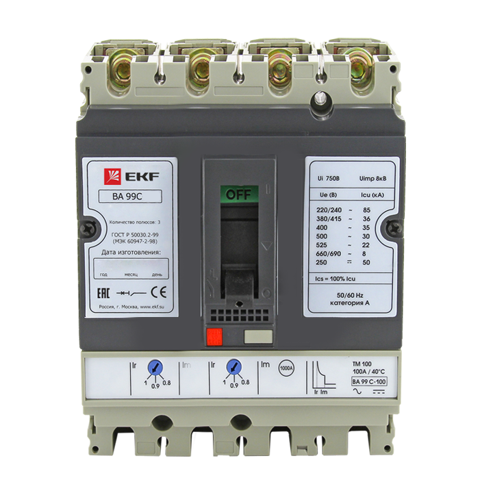выключатель автоматический 4п (3p+n) 100/20а 36ка ва-99c compact ns proxima ekf mccb99c-100-20+n от BTSprom.by
