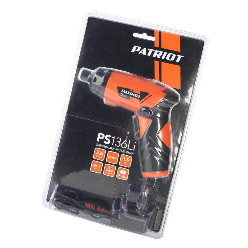  Отвертка аккумуляторная PS 136 3.6Вт блистер комплект бит PATRIOT 180201303 фото в каталоге от BTSprom.by