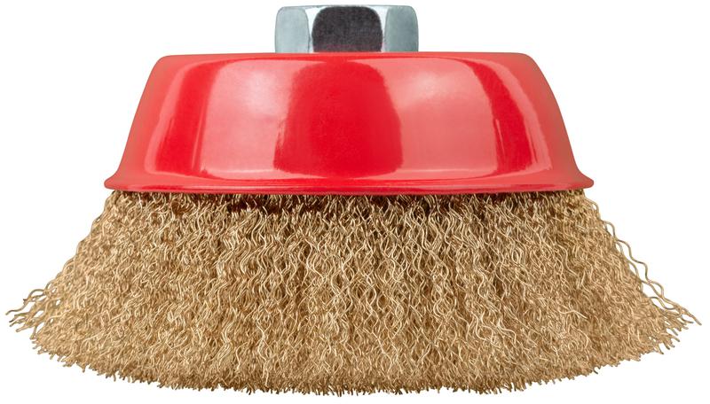  Корщетка-чашка гайка М14 стальная латунированная волнистая проволока 125мм FIT 39272 фото в каталоге от BTSprom.by