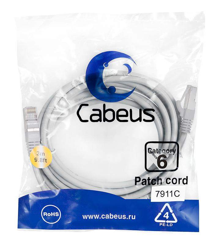 патч-корд f/utp кат.6 pc-ftp-rj45-cat.6-3m-lszh 2xrj45/8p8c экранир. lszh 3м сер. cabeus 7911c от BTSprom.by