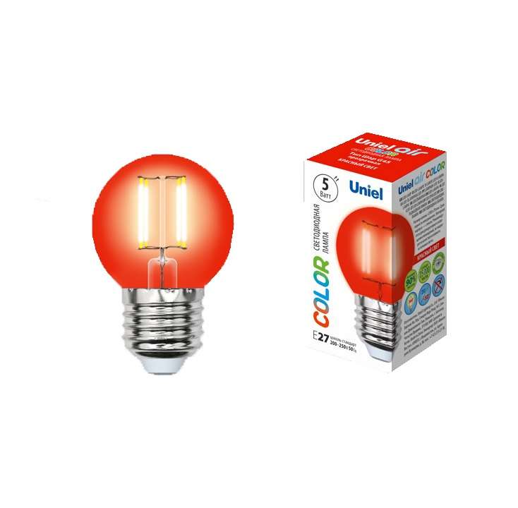 лампа светодиодная led-g45-5w/red/e27 gla02rd форма "шар" air color красн. упак. картон uniel ul-00002986 от BTSprom.by