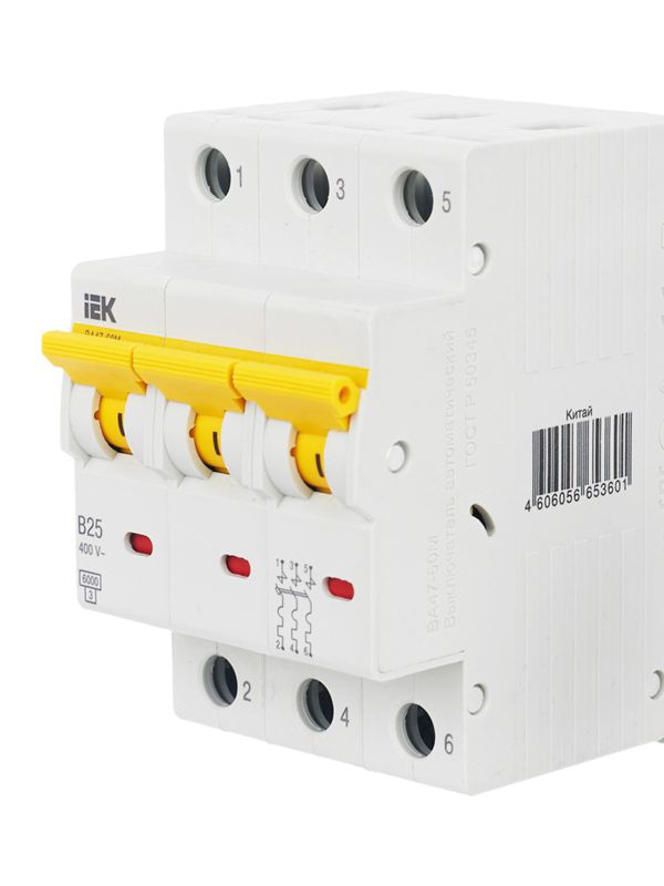  Выключатель автоматический модульный 3п B 25А 6кА ВА47-60M KARAT IEK MVA31-3-025-B фото в каталоге от BTSprom.by