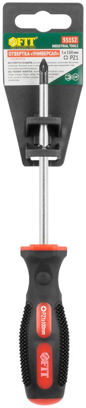  Отвертка "Универсал" CrV сталь прорезиненная ручка профи 5х100мм РZ1 FIT 55152 фото в каталоге от BTSprom.by