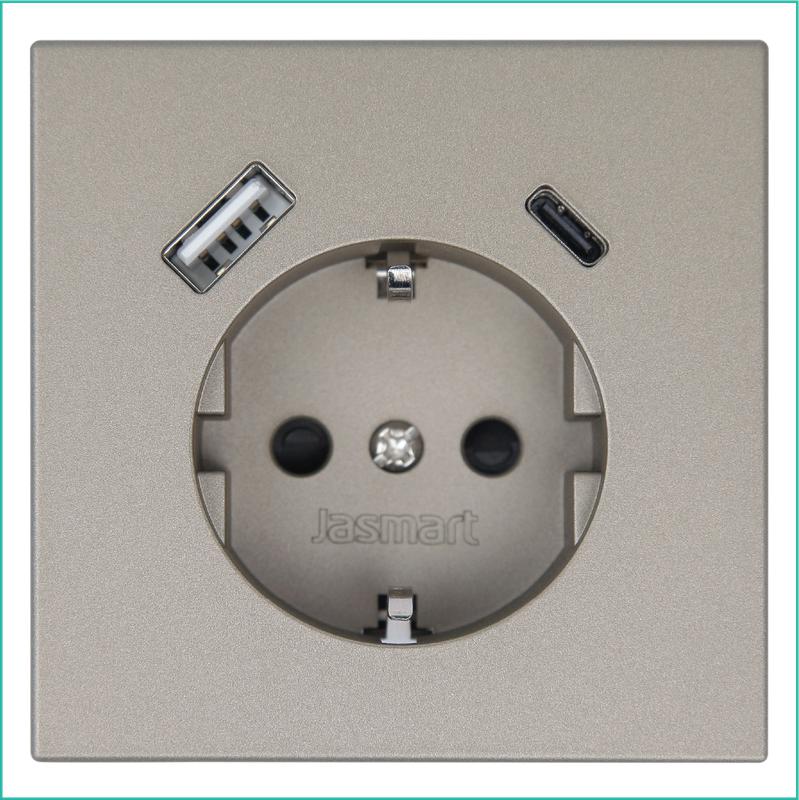 розетка сп fd shuko 16а с заземл. защ. шторки с 2-мя заряд. устр. usb тип a+c 25вт механизм бронза jasmart fd5501usb-25br от BTSprom.by