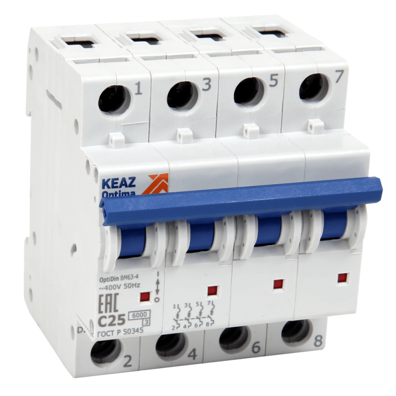 выключатель автоматический модульный 4п d 1а 6ка optidin bm63-4d1-ухл3-рег кэаз 280460 от BTSprom.by