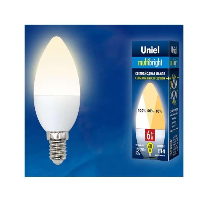 лампа светодиодная led-c37-6w/ww/e14/fr/mb plm11wh multibright 6вт свеча матовая 3000к тепл. бел. e14 100-50-10 (упак. картон) uniel ul-00002373 от BTSprom.by