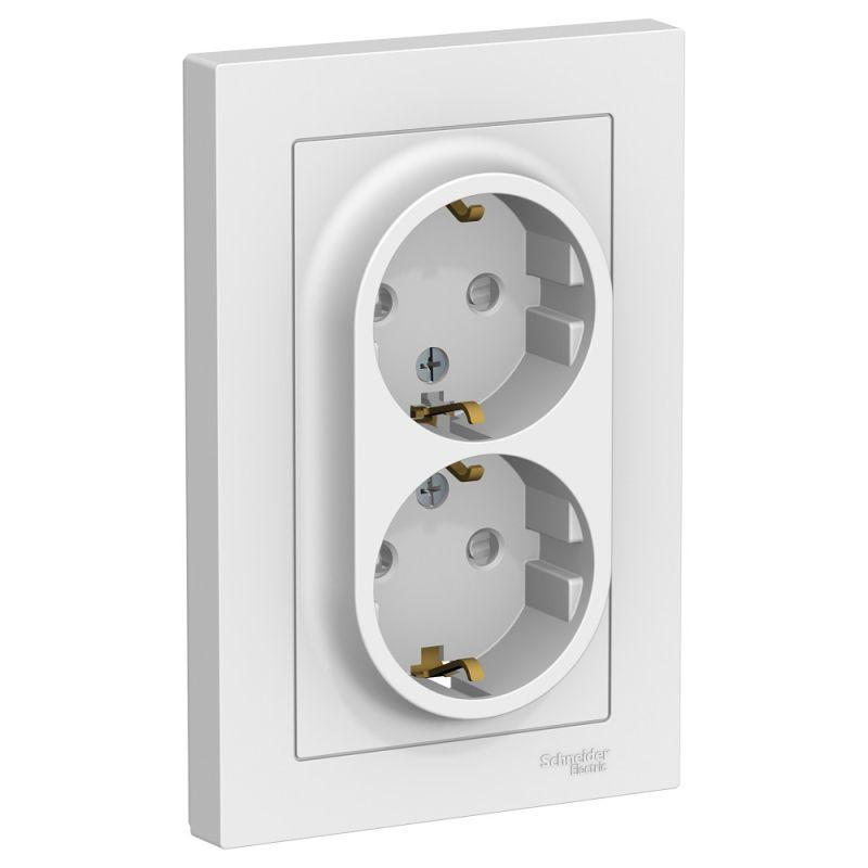 розетка 2-м сп atlasdesign 16а ip20 с заземл. защ. шторки в сборе бел. se atn000126 от BTSprom.by