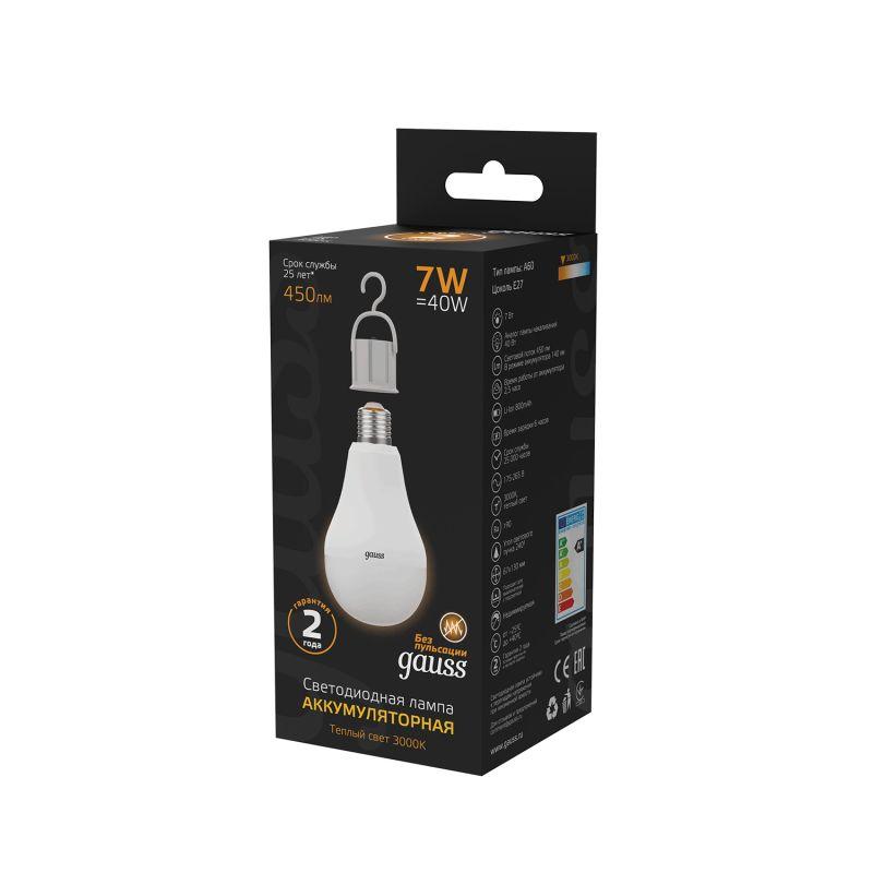 Лампа светодиодная Black 7Вт A60 грушевидная 3000К тепл. бел. E27 450лм аккум. Li-Ion GAUSS 102402107 фото в каталоге от BTSprom.by