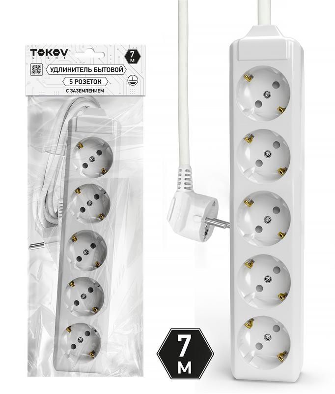 удлинитель 5х7м с заземл. 10а 3х1.5 tokov light tkl-c01-bu5-7-1.5-z от BTSprom.by