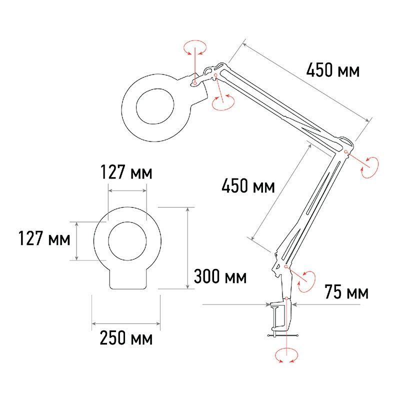  Лупа на струбцине круглая 5D с подсветкой 96LED тепл. и холод. свет бел. Rexant 31-0535 фото в каталоге от BTSprom.by