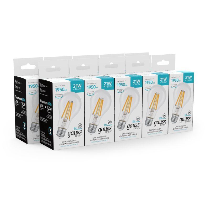 Лампа светодиодная филаментная Basic Filament А70 21Вт 4100К Е27 1950лм GAUSS 40712212 фото в каталоге от BTSprom.by