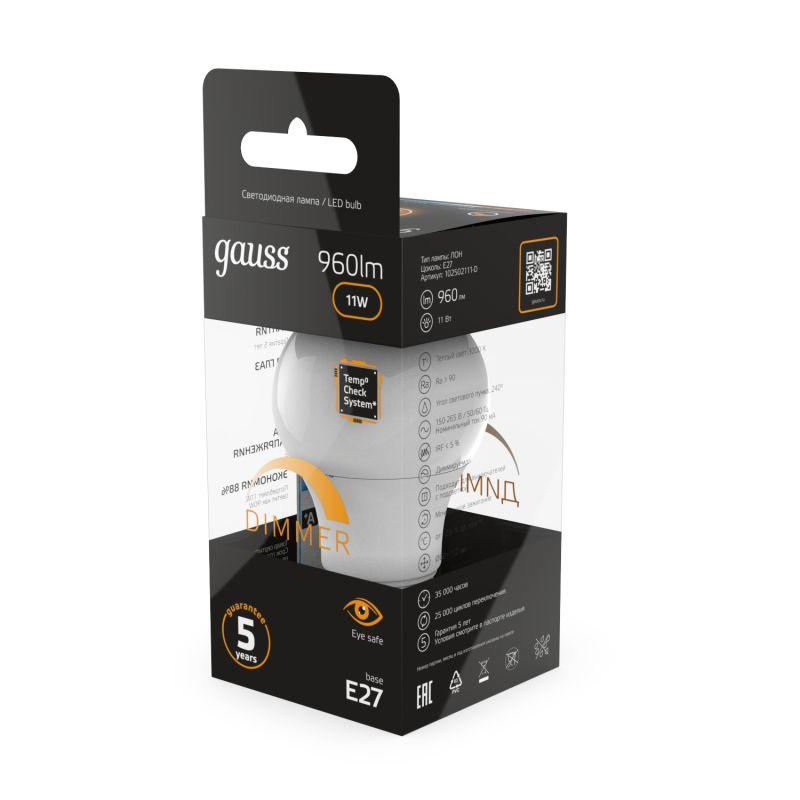 Лампа светодиодная Black 11Вт A60 грушевидная 3000К тепл. бел. E27 960лм диммир. GAUSS 102502111-D фото в каталоге от BTSprom.by
