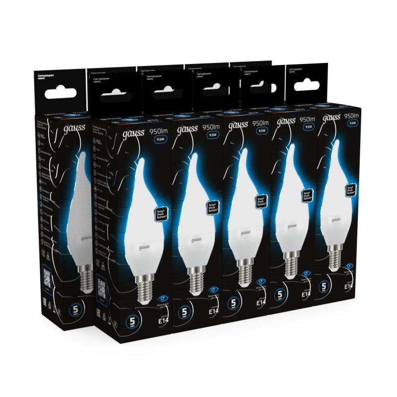 Лампа светодиодная Black 9.5Вт свеча на ветру 6500К холод. бел. E14 950лм GAUSS 104101310 фото в каталоге от BTSprom.by