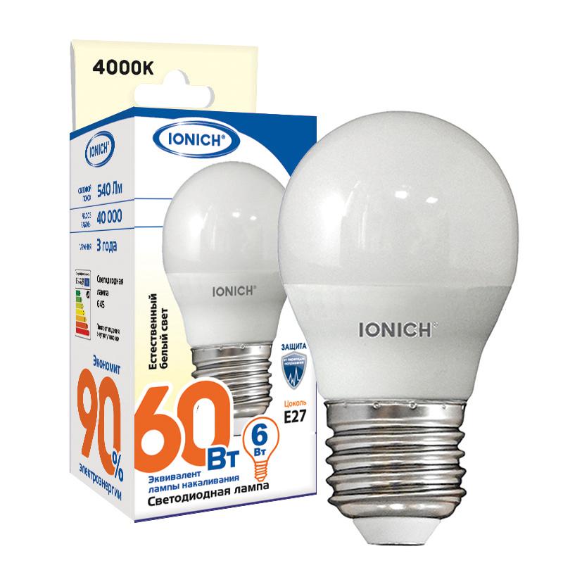 лампа светодиодная iled-smd2835-g45-6-540-220-4-e27 (0158) ionich 1542 от BTSprom.by