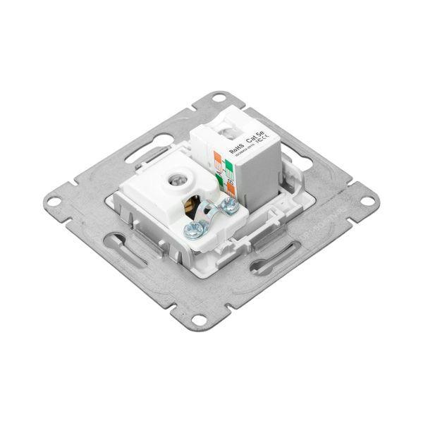  Розетка телевизионная + компьютерная СП Эпика TV + RJ45 кат.5 механизм алюм. EKF UP1-SOA-TV+RJ фото в каталоге от BTSprom.by