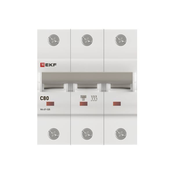  Выключатель автоматический модульный 3п C 80А 15кА ВА 47-125 PROxima EKF mcb47125-3-80C фото в каталоге от BTSprom.by