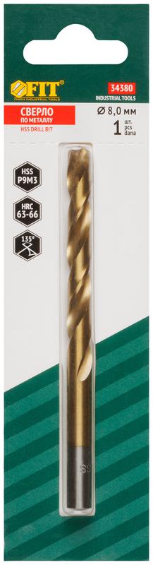 Сверло по металлу HSS 8мм титан. покрытие (блист.) FIT 34380 фото в каталоге от BTSprom.by