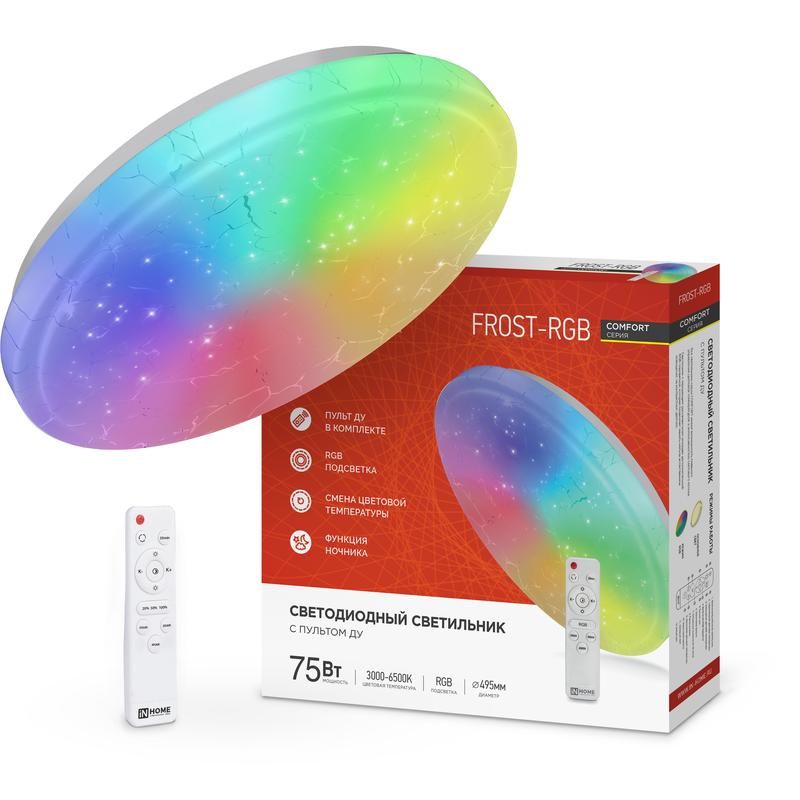 светильник светодиодный comfort frost-rgb 75вт 230в 3000-6500к 4400лм 495х85мм с пультом ду in home 4690612044644 от BTSprom.by