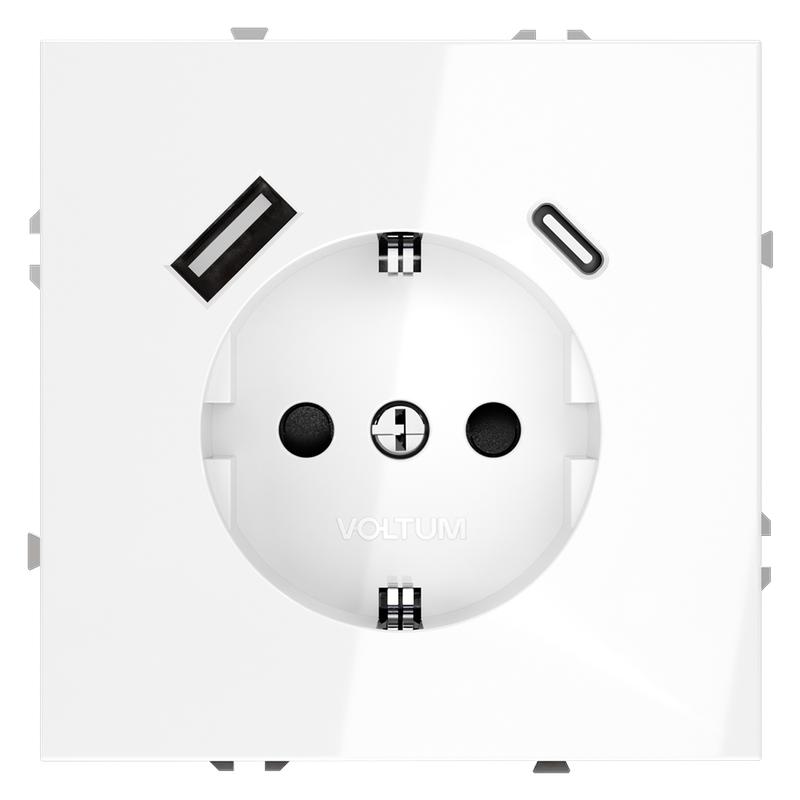 розетка 1-м сп s70 16а с usb тип a+с механизм с заземл. защ. шторки бел. глянцевый voltum vls040501 от BTSprom.by