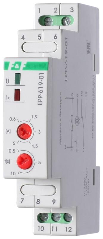 реле тока epp-619 (исп.1 (0.6-5а); сквозной канал; монтаж на din-рейке 35мм; 1 модуль; 230в ac 16а 1p ip20) f&f ea03.004.005 от BTSprom.by