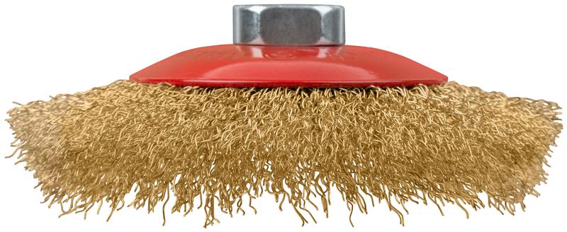  Корщетка-колесо с наклоном гайка М14 стальная латунированная волнистая проволока 125мм FIT 39052 фото в каталоге от BTSprom.by