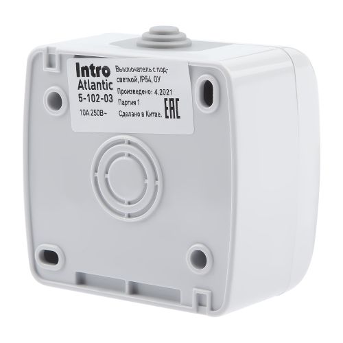  Выключатель 1-кл. ОП Atlantic 10А IP54 250В с подсветкой сер. 5-102-03 Intro Б0050941 фото в каталоге от BTSprom.by