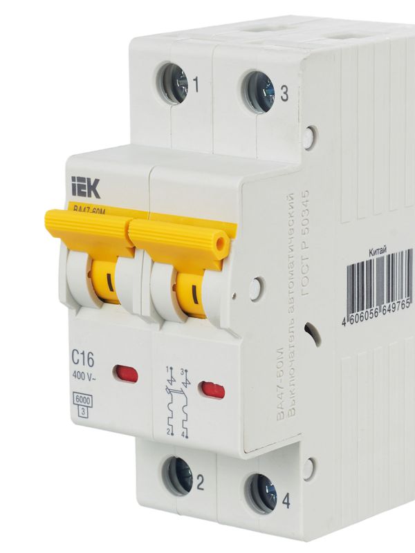  Выключатель автоматический модульный 2п C 16А 6кА ВА47-60M KARAT IEK MVA31-2-016-C фото в каталоге от BTSprom.by