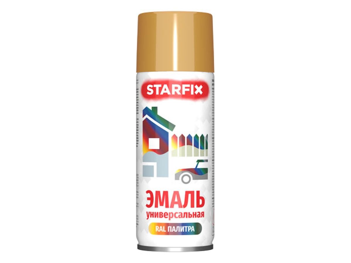 краска-эмаль аэроз. универсальная золотой металлик starfix 520мл (1036) (жемчужно-золотой, глянцевая) sm-95064-1 от BTSprom.by