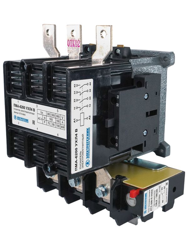пускатель электромагнитный пма-6200 ухл4 в 160а 110в 2но+2нз ip00 нереверсивный с реле ртт-326 136-160а электротехник et014640 от BTSprom.by