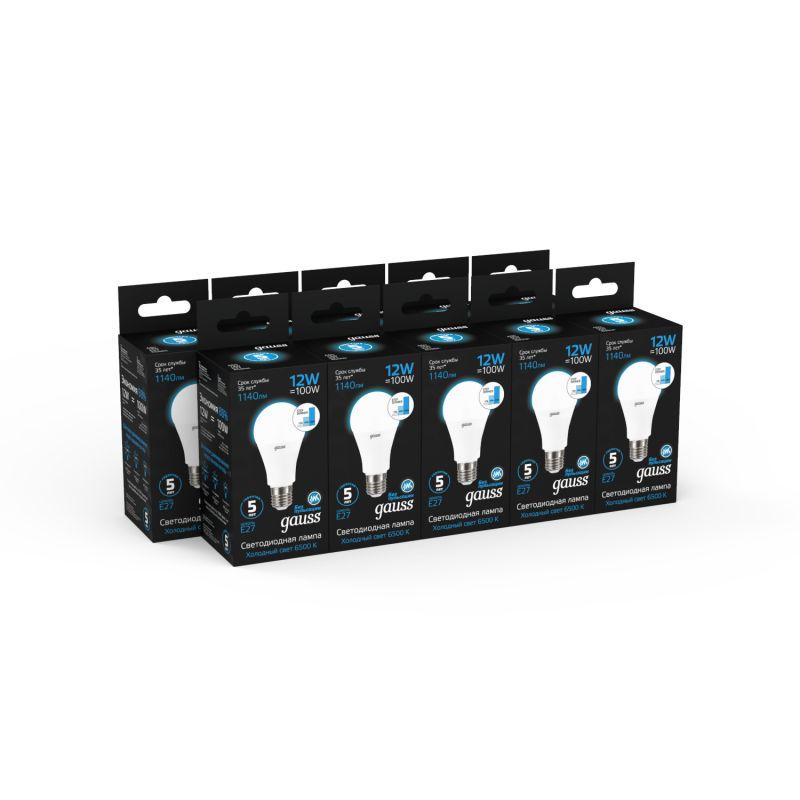 Лампа светодиодная Black 12Вт A60 грушевидная 6500К холод. бел. E27 1140лм шаг. диммир. GAUSS 102502312-S фото в каталоге от BTSprom.by