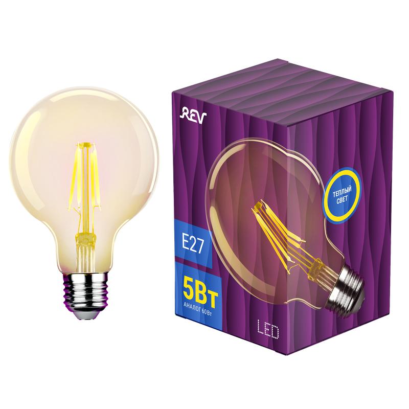 лампа светодиодная филаментная premium (filament) 5вт g95 шар 2700к тепл. e27 480лм rev 32433 1 от BTSprom.by