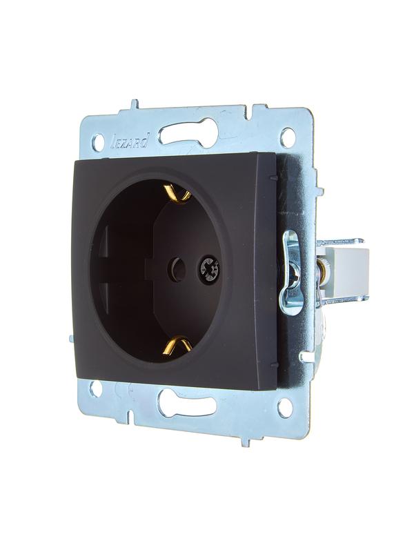  Розетка 1-м СП ASTI 16А IP20 с заземл. защ. шторки термопласт механизм черн. бархат. LEZARD 7081-4288-124B фото в каталоге от BTSprom.by